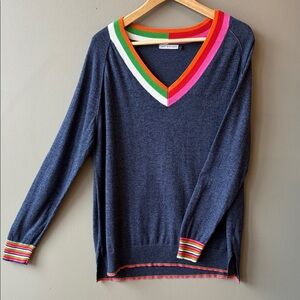 Zacket & Plover Colorful Navy V-Neck Women's Sweater, Large